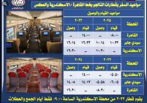 تشغيل قطارات التالجو يوميا علي خط القاهرة – الاسكندرية (الأسعار)