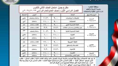 جدول امتحانات تانيه ثانوي 2024 القاهره