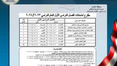 جدول امتحانات الصف الرابع الابتدائي 2024 الترم الأول