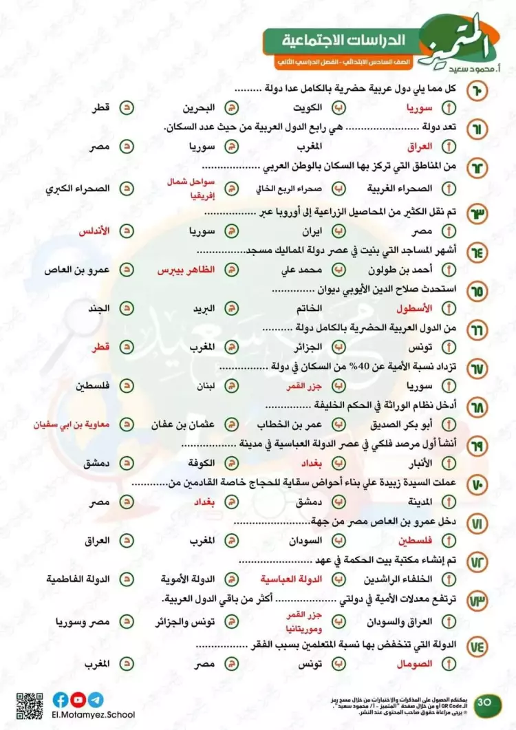 المتميز للصف السادس الابتدائي 2024 دراسات pdf الترم الثاني