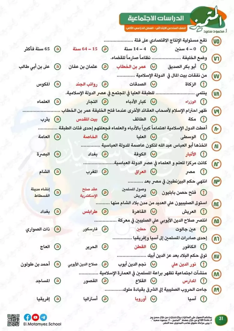 المتميز للصف السادس الابتدائي 2024 دراسات