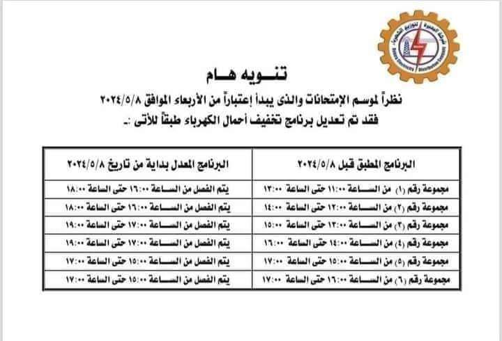 مواعيد قطع الكهرباء في كفر الشيخ