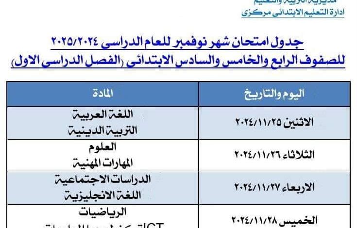 جدول امتحانات شهر نوفمبر 2024