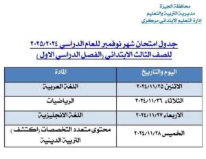  جدول امتحانات شهر نوفمبر 2024