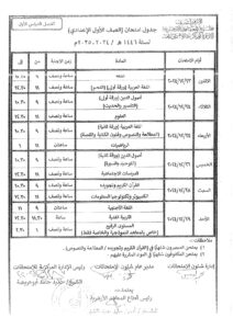 جدول امتحانات الصف الأول الاعدادي الأزهري 2025