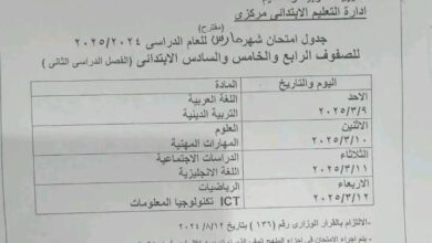 جدول امتحانات شهر مارس 2025 لسنوات النقل في الجيزة